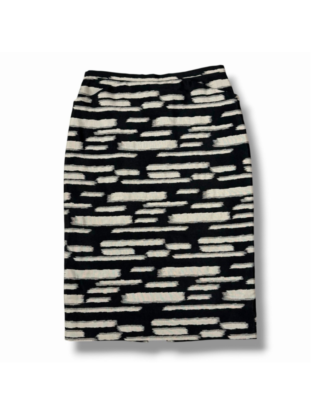 Agnes B. Paris 36/S Woven Abstract Midi A-Line Pencil Skirt Black Gray Lined